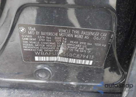 2011 BMW 535I xDrive z USA, uszkodzony, nr VIN WBAFU7C55BC879413